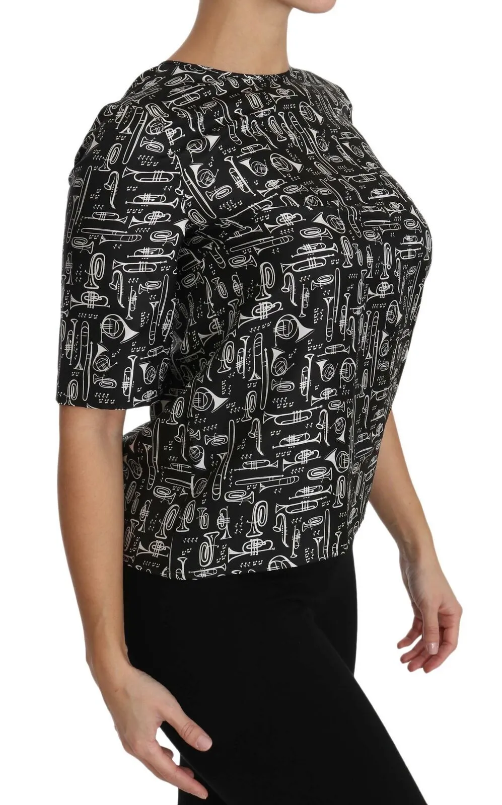 Black Musical Instruments Print Silk Blouse sold by Lord & Taylor product image thumbnail 3