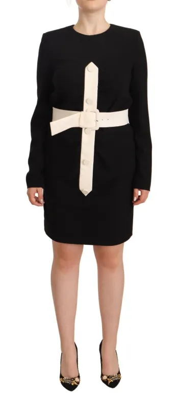 Black Wool Long Sleeves Belted Mini Sheath Dress made by Givenchy