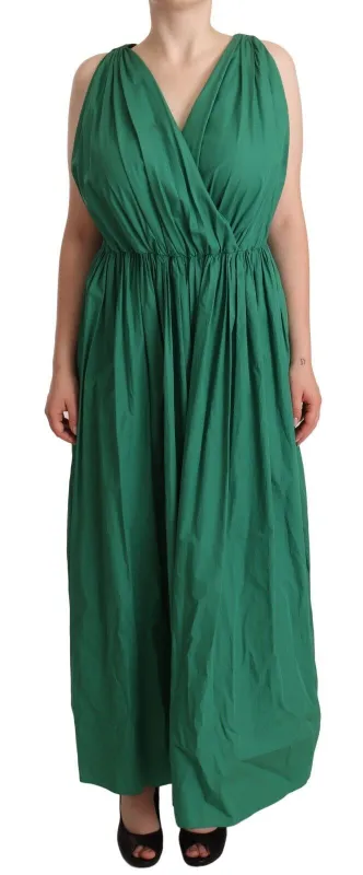 Green Cotton Sleeveless V-neck Dress made by Lord & Taylor