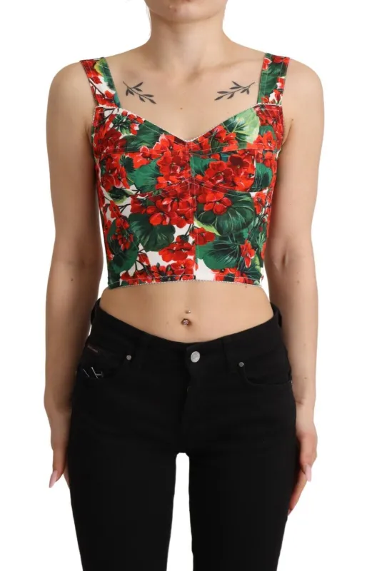 Red Geranium Print Viscose Sweetheart Cropped Top sold by Lord & Taylor
