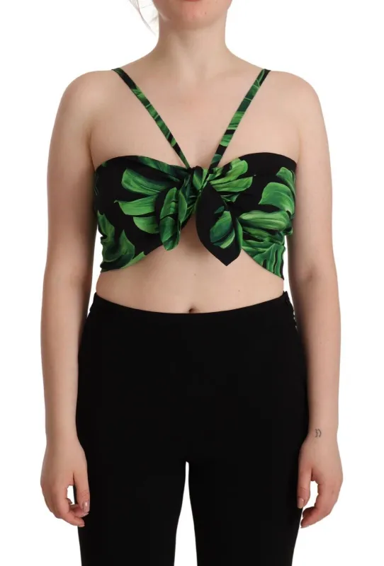Black Green Leaf Silk Halter Cropped Top sold by Lord & Taylor