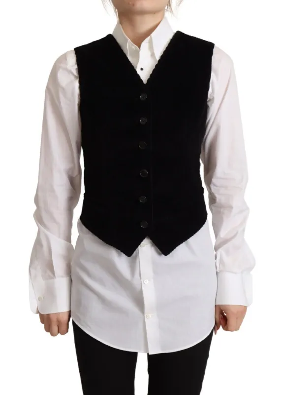 Black V-neck Leopard Corduroy Button Vest Top sold by Lord & Taylor