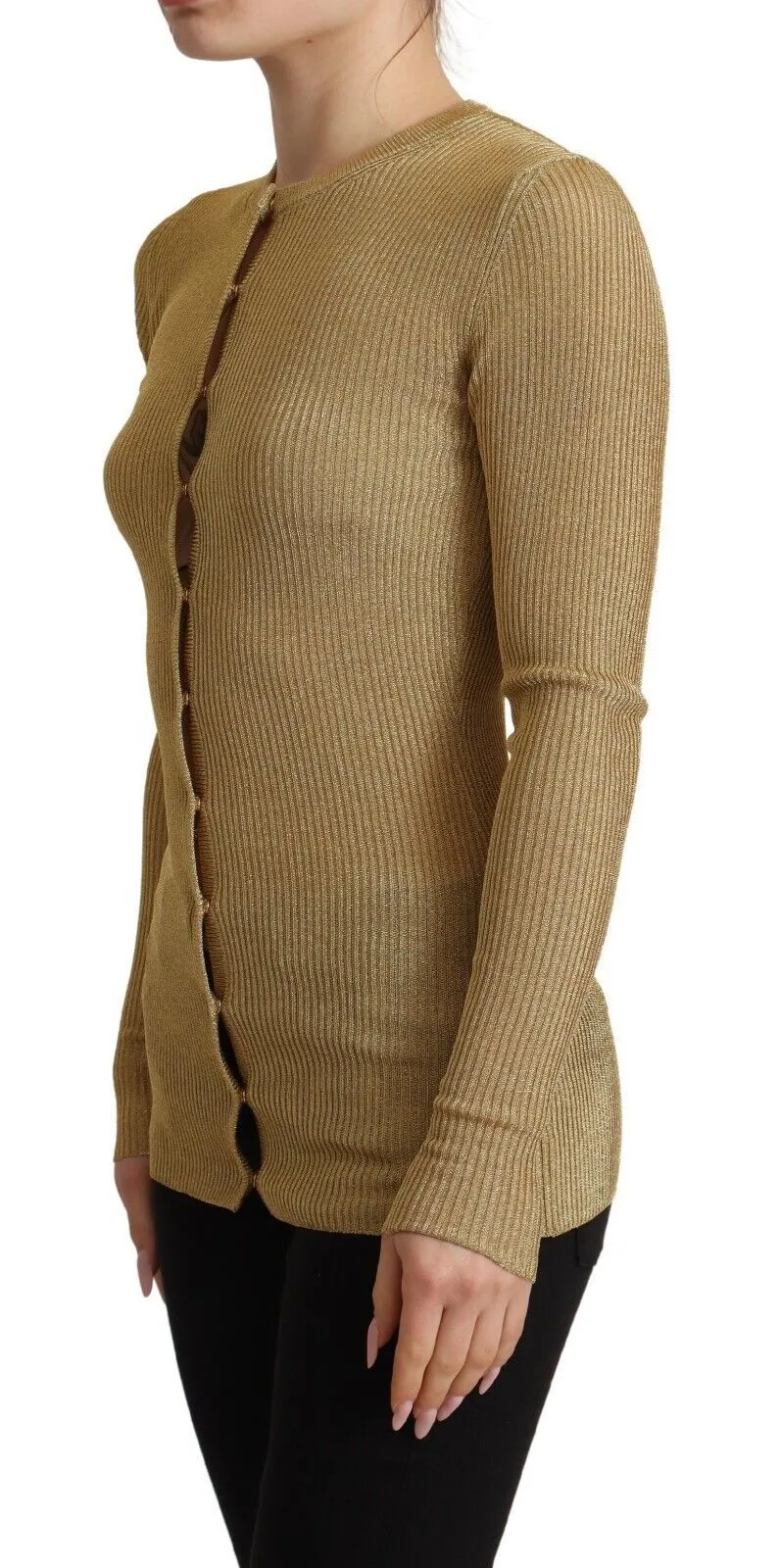 Gold Viscose Blend Buttons Cardigan Sweater sold by Lord & Taylor product image thumbnail 2