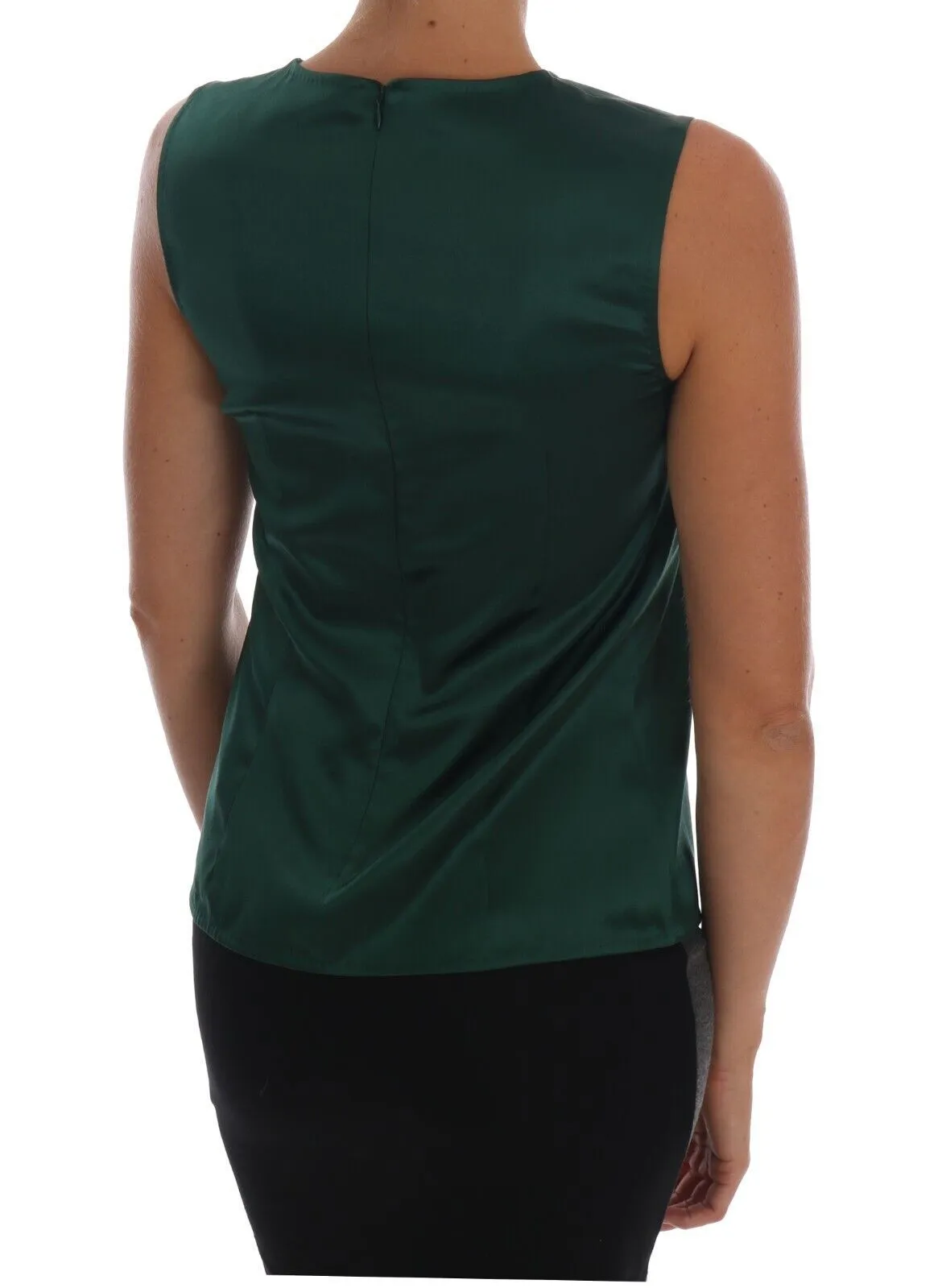 Dark Green Silk Sleeveless Round Neck Tank Top sold by Lord & Taylor product image thumbnail 3