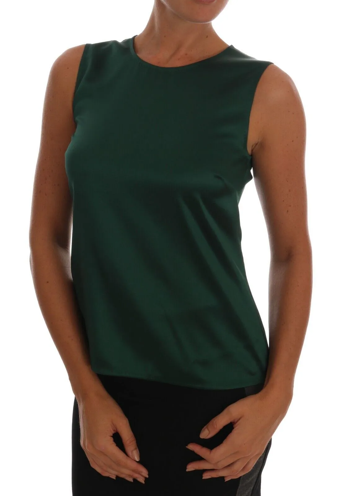 Dark Green Silk Sleeveless Round Neck Tank Top sold by Lord & Taylor