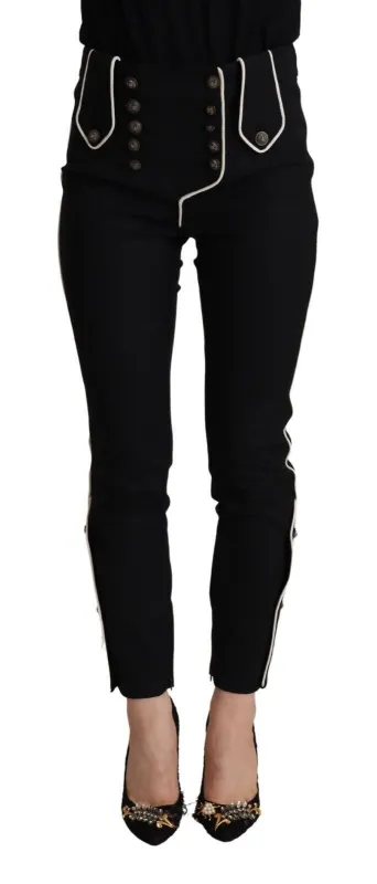 Black Mid Waist Button Embellished Slim Fit Pants sold by Lord & Taylor