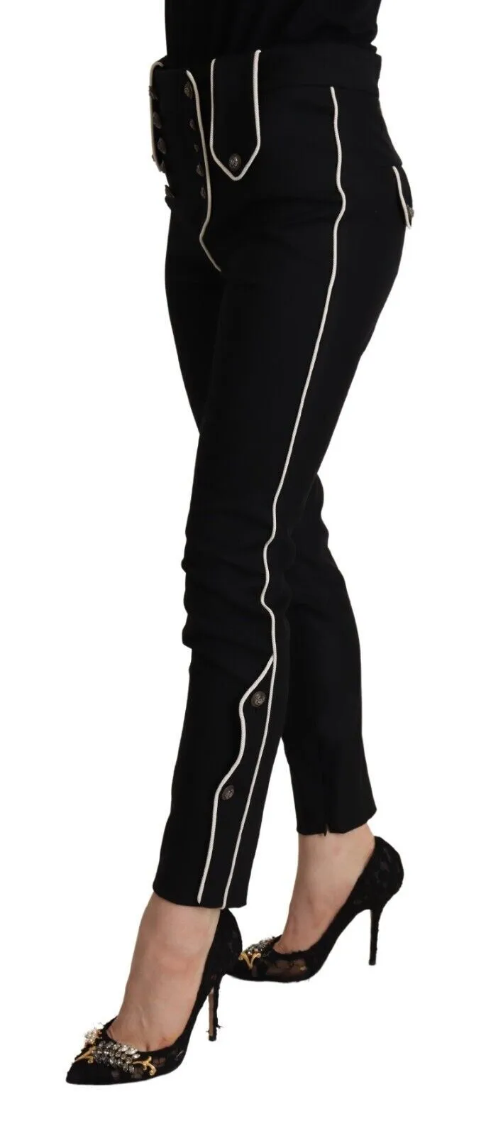 Black Mid Waist Button Embellished Slim Fit Pants sold by Lord & Taylor product image thumbnail 2