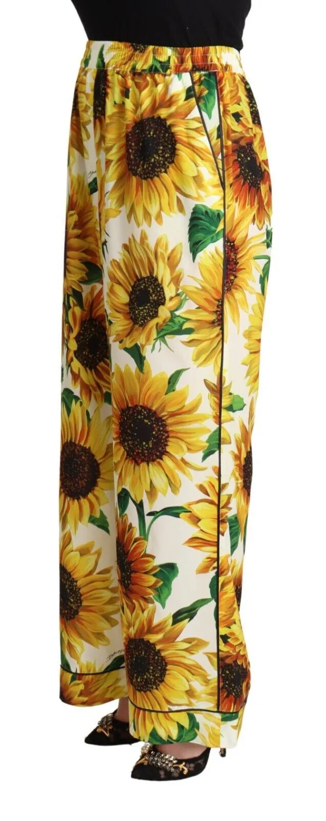 White Sunflower Print Mid Waist Wide Leg Pants sold by Lord & Taylor product image thumbnail 2