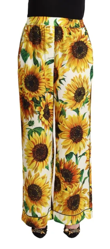 White Sunflower Print Mid Waist Wide Leg Pants sold by Lord & Taylor