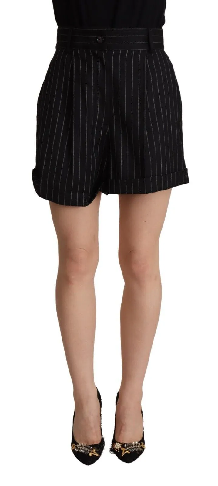 Black Stripes Wool High Waist Trouser Bermuda Shorts sold by Lord & Taylor