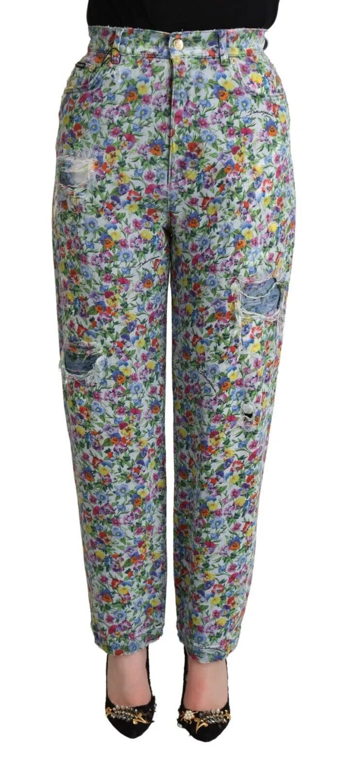 Blue Floral Print High Waist Denim Tapered Jeans sold by Lord & Taylor