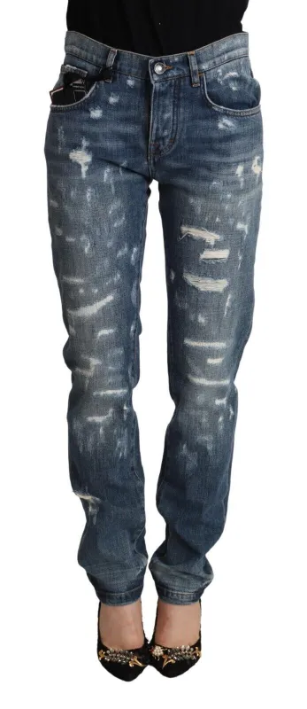 Blue Distressed Denim BOYFRIEND Skinny Jeans sold by Lord & Taylor
