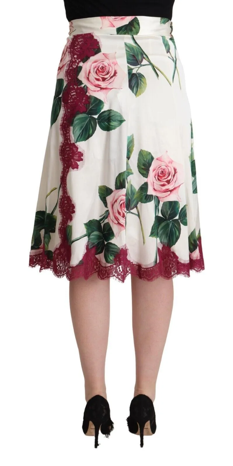 White Rose Print High Waist Midi A-line Skirt sold by Lord & Taylor product image thumbnail 3