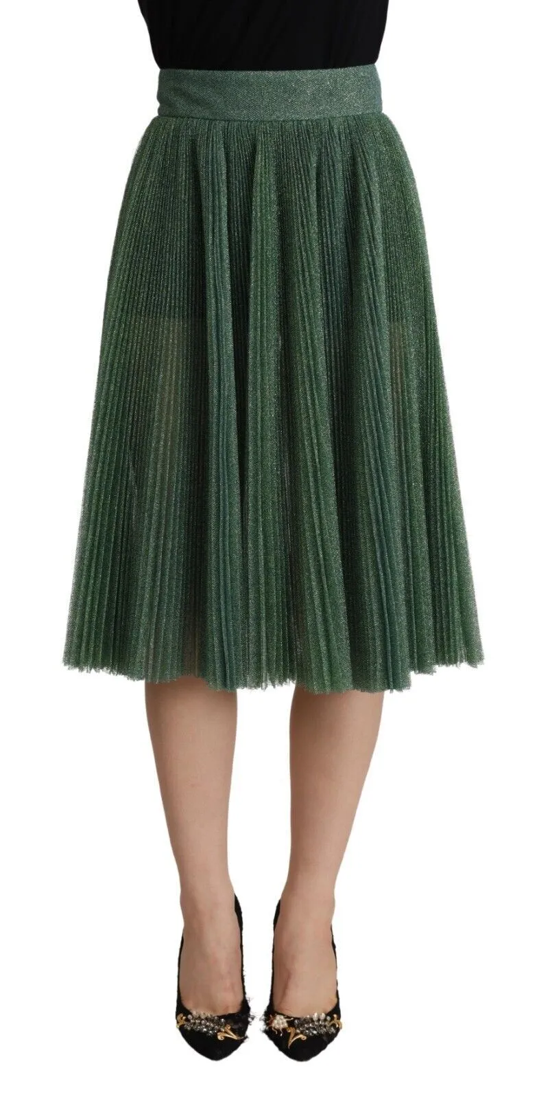 Metallic Green High Waist A-line Pleated Skirt sold by Lord & Taylor