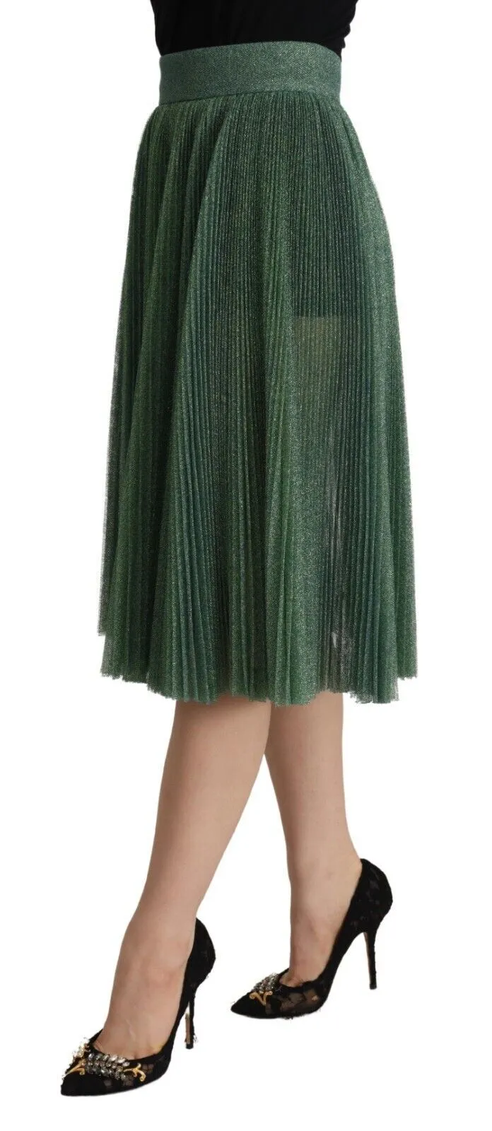 Metallic Green High Waist A-line Pleated Skirt sold by Lord & Taylor product image thumbnail 2
