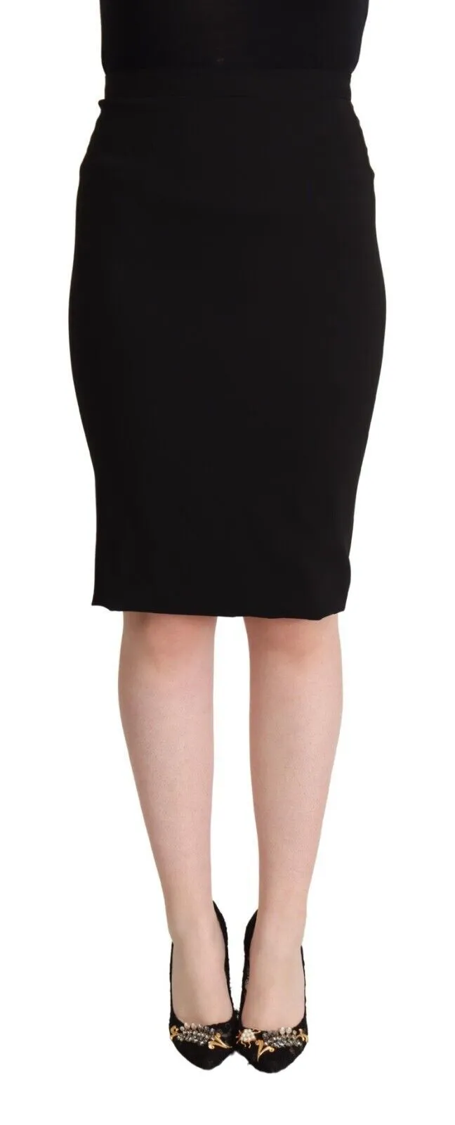 Black High Waist Knee Length Pencil Cut Skirt sold by Lord & Taylor