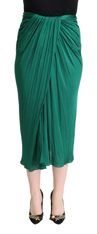 Dark Green High Waist Midi Pencil Cut Pleated Skirt sold by Lord & Taylor