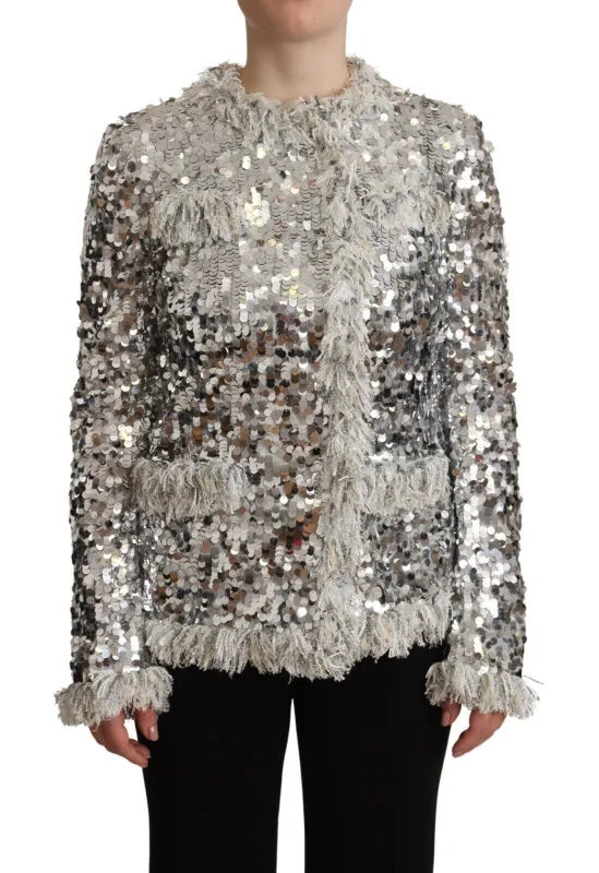 Silver Sequined Shearling Long Sleeves Jacket sold by Lord & Taylor