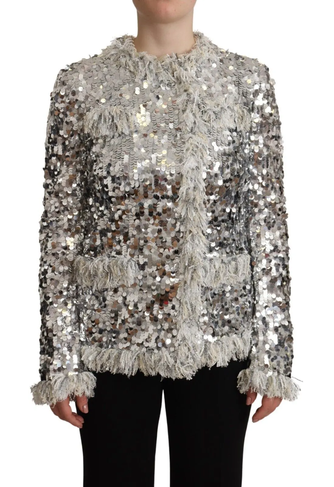 Silver Sequined Shearling Long Sleeves Jacket sold by Lord & Taylor