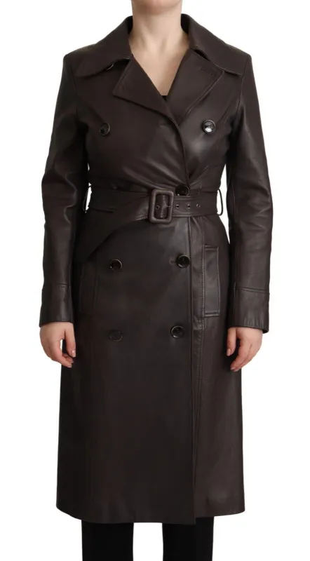 Dark Brown Leather Long Sleeves Belted Jacket sold by Lord & Taylor