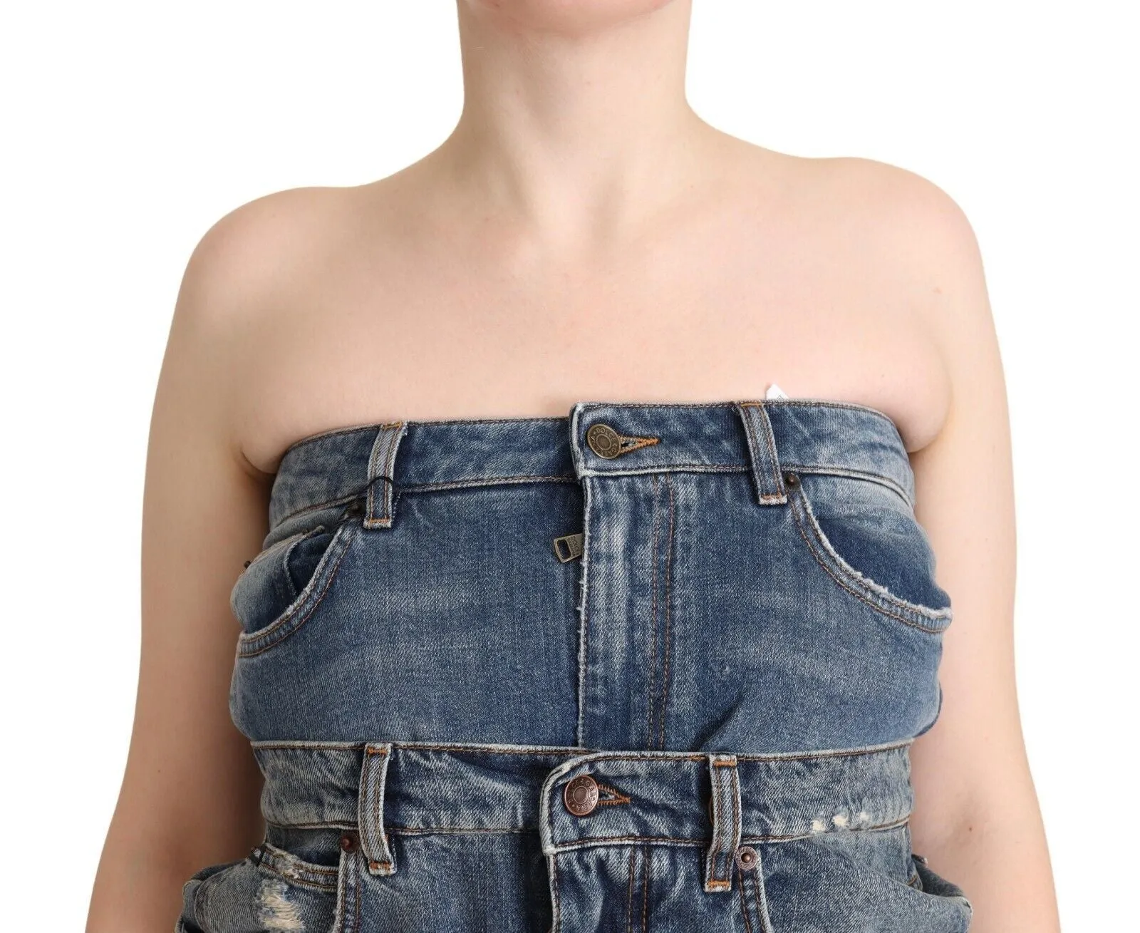 Dark Blue Cotton Strapless Denim Jumpsuit Dress sold by Lord & Taylor product image thumbnail 4