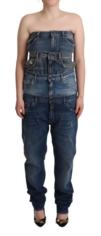 Dark Blue Cotton Strapless Denim Jumpsuit Dress sold by Lord & Taylor