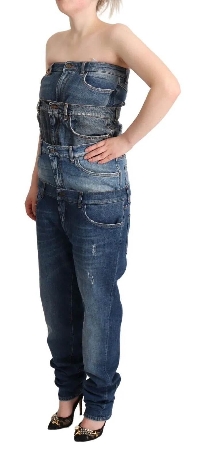 Dark Blue Cotton Strapless Denim Jumpsuit Dress sold by Lord & Taylor product image thumbnail 2
