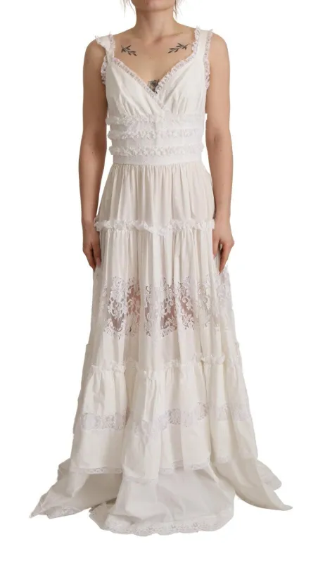 White Cotton Tiered Long Maxi A-line Dress sold by Lord & Taylor