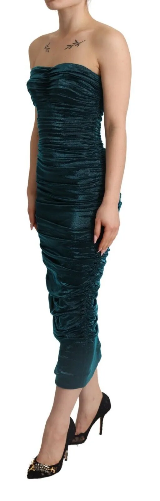 Turquoise Bustier Bodice Draped Midi Dress sold by Lord & Taylor product image thumbnail 2