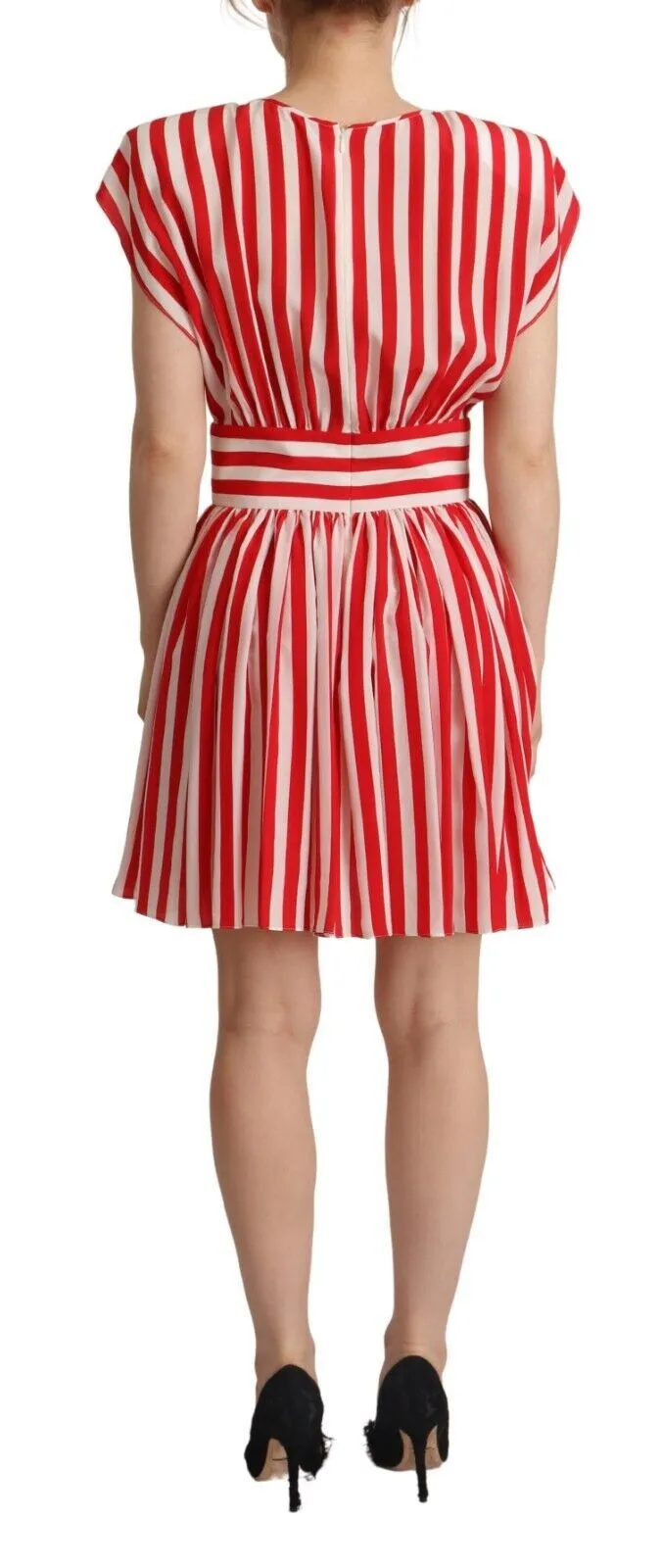 Red White Stripes Silk Mini A-line Dress sold by Lord & Taylor product image thumbnail 3