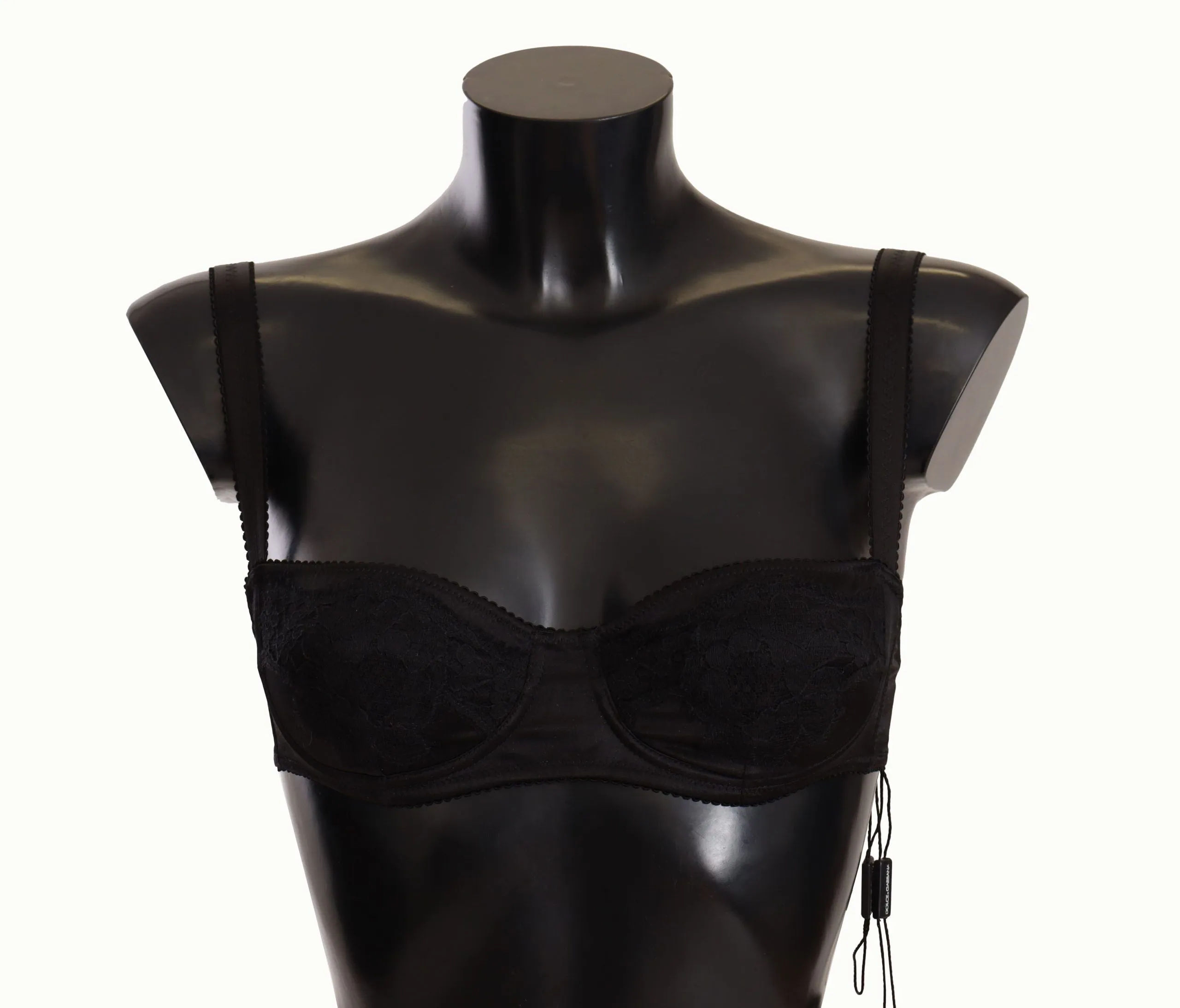 Black Polka Dot Satin Lace Balconette Bra sold by Lord & Taylor