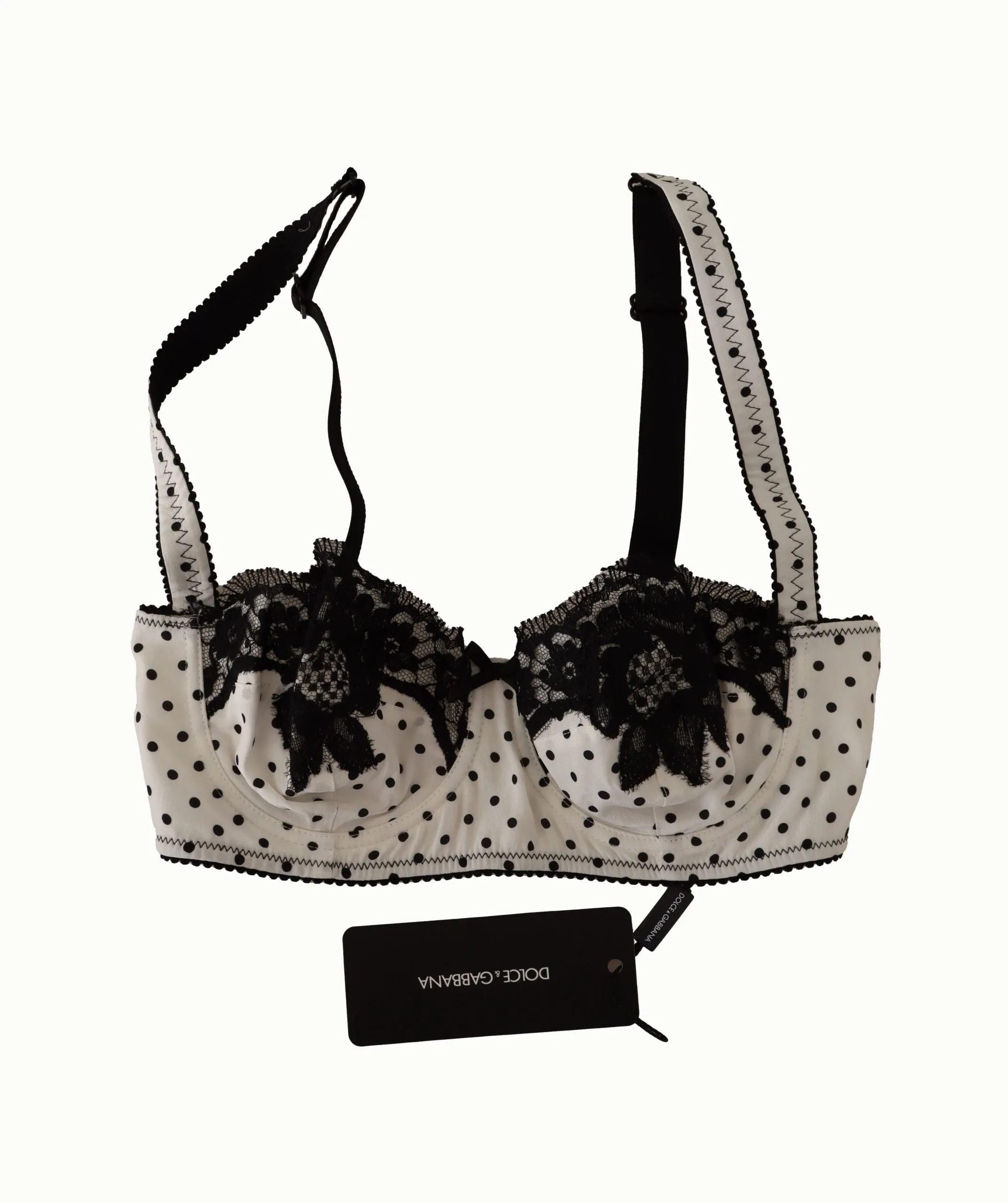 White Black Polka Dot Satin Lace Balconette Bra sold by Lord & Taylor product image thumbnail 3