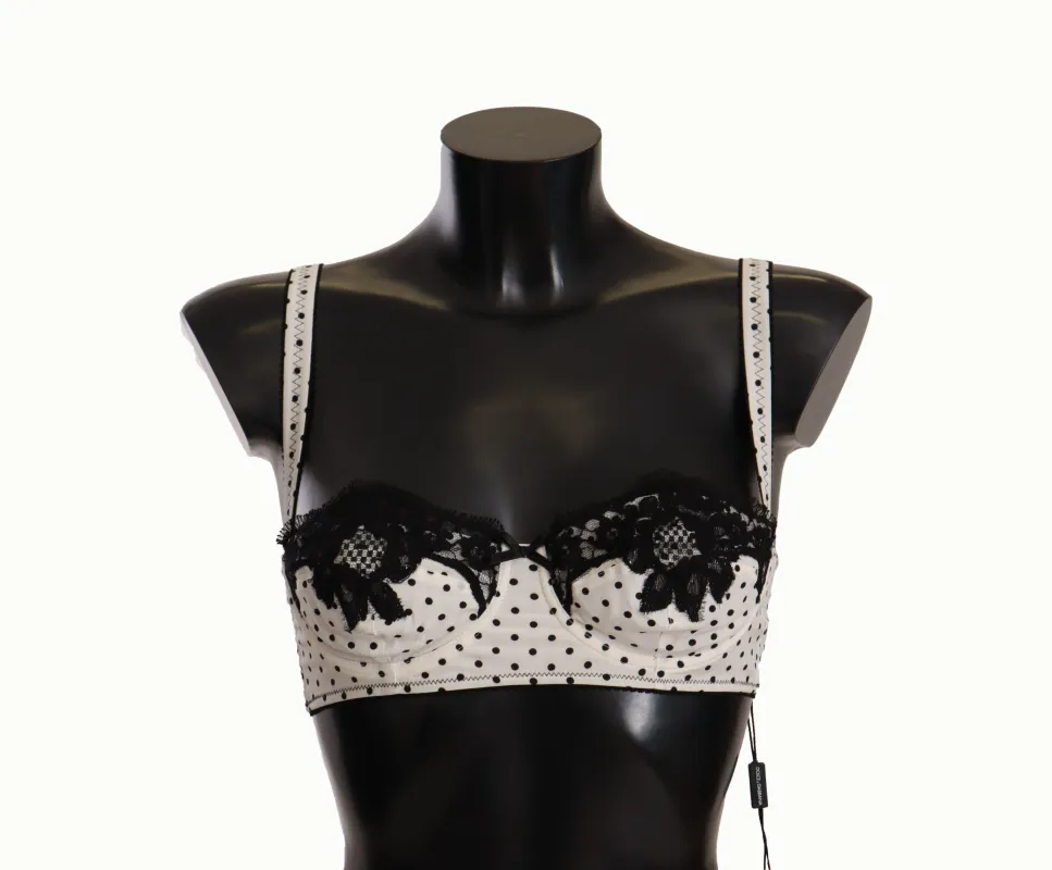 White Black Polka Dot Satin Lace Balconette Bra sold by Lord & Taylor