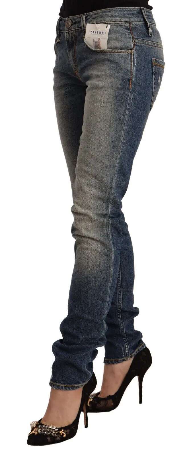 Blue Washed Cotton Mid Waist Skinny Denim Jeans sold by Lord & Taylor product image thumbnail 2