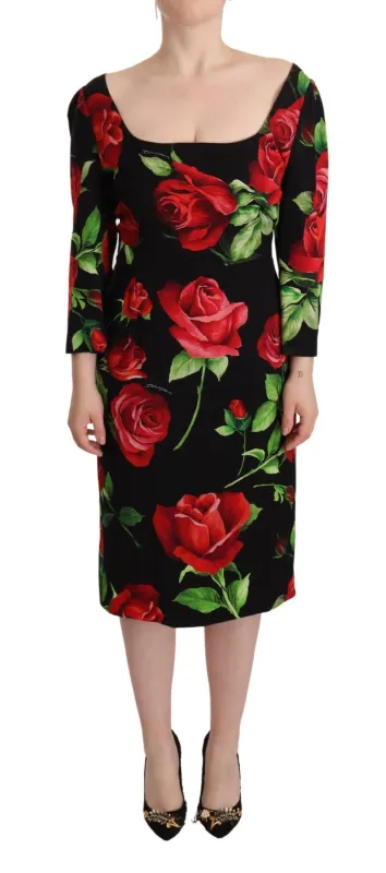 Black Red Roses Sheath Stretch Silk Dress sold by Lord & Taylor