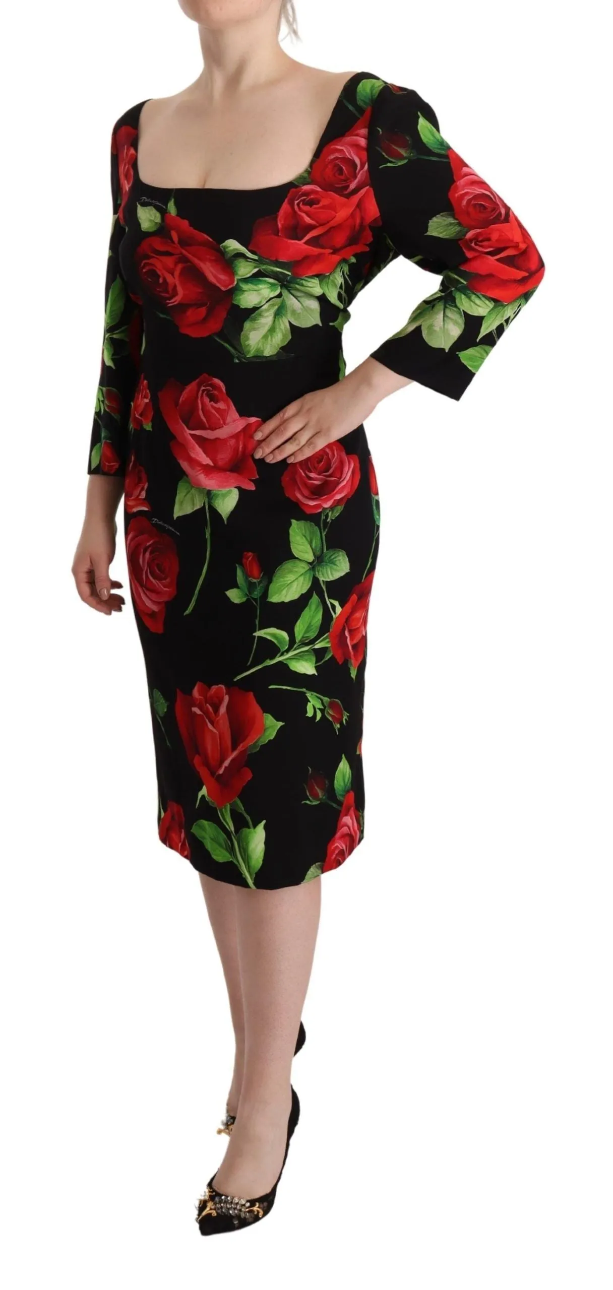 Black Red Roses Sheath Stretch Silk Dress sold by Lord & Taylor product image thumbnail 2