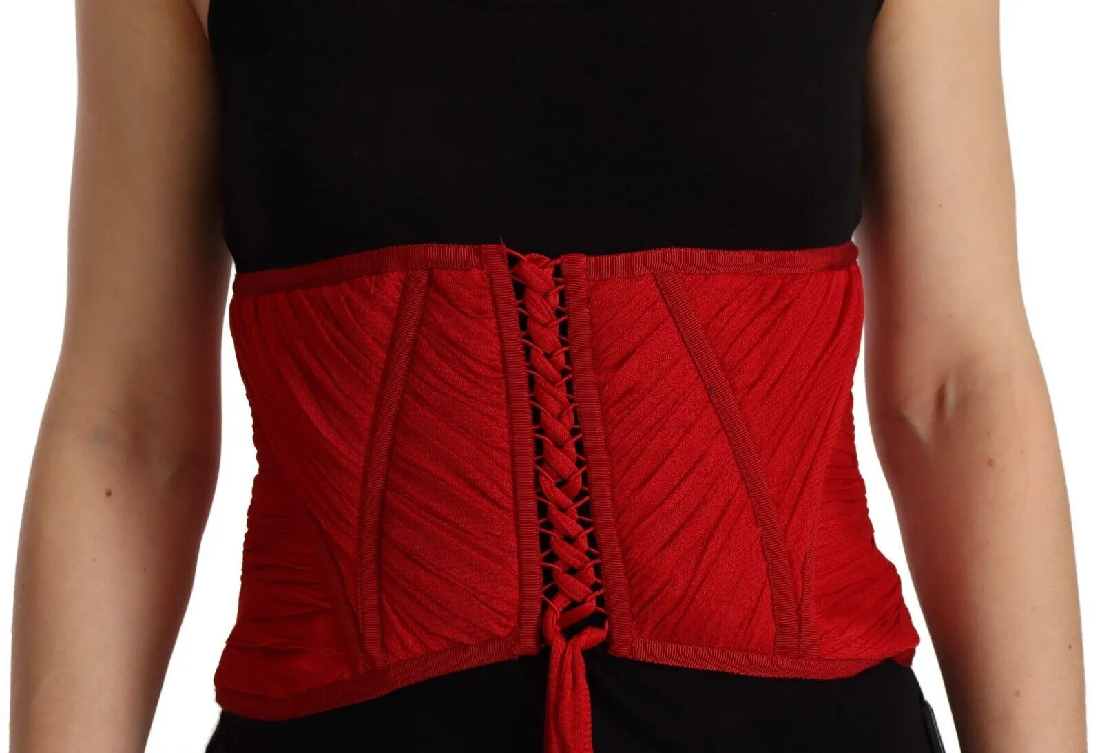 Red Corset Belt Stretch Waist Strap Silk Top sold by Lord & Taylor