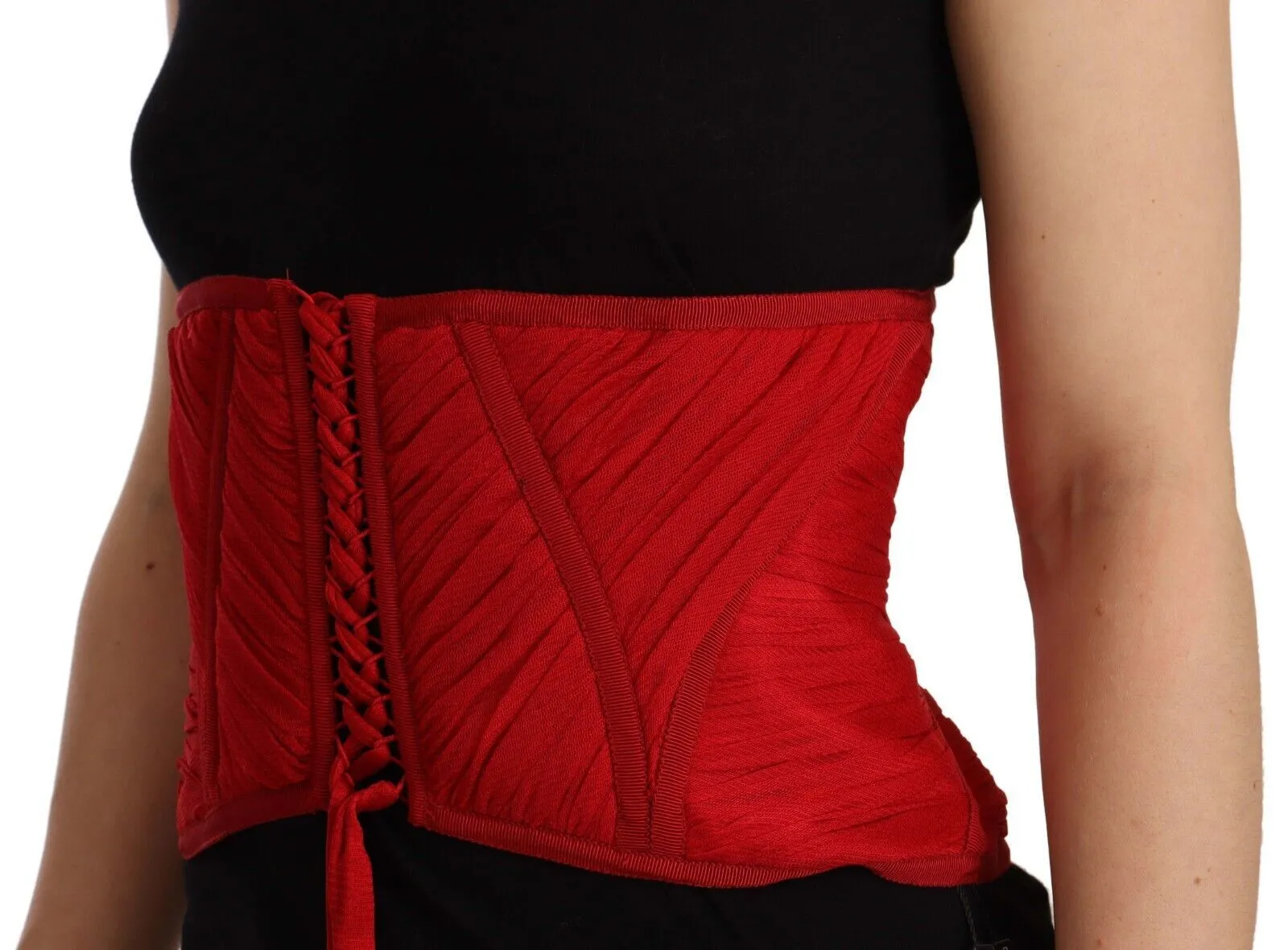 Red Corset Belt Stretch Waist Strap Silk Top sold by Lord & Taylor product image thumbnail 2