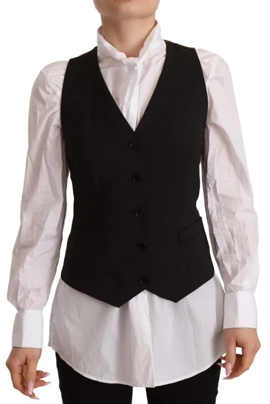 Black Button Down Sleeveless Vest Polyester Top sold by Lord & Taylor