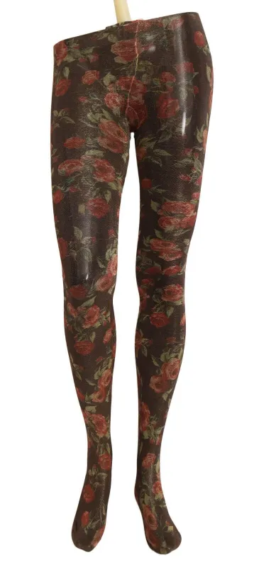 Black Floral Print Stockings Nylon Tights sold by Lord & Taylor