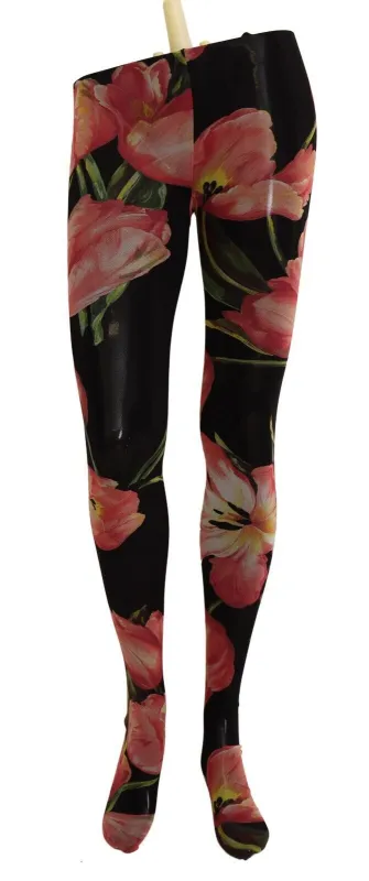 Black Floral Print Nylon Tights Stockings sold by Lord & Taylor