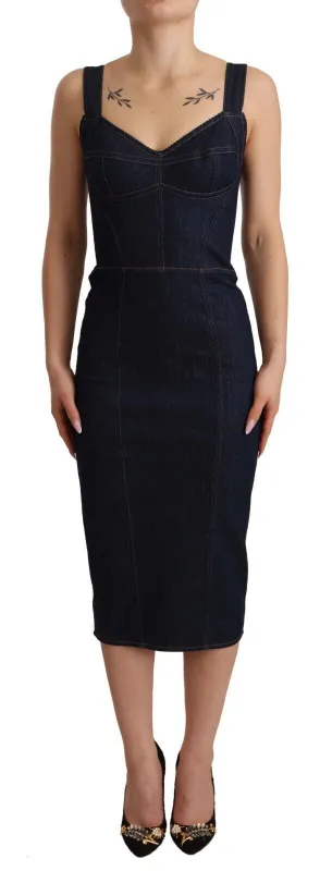 Dark Blue Cotton Denim Sheath Midi Dress sold by Lord & Taylor
