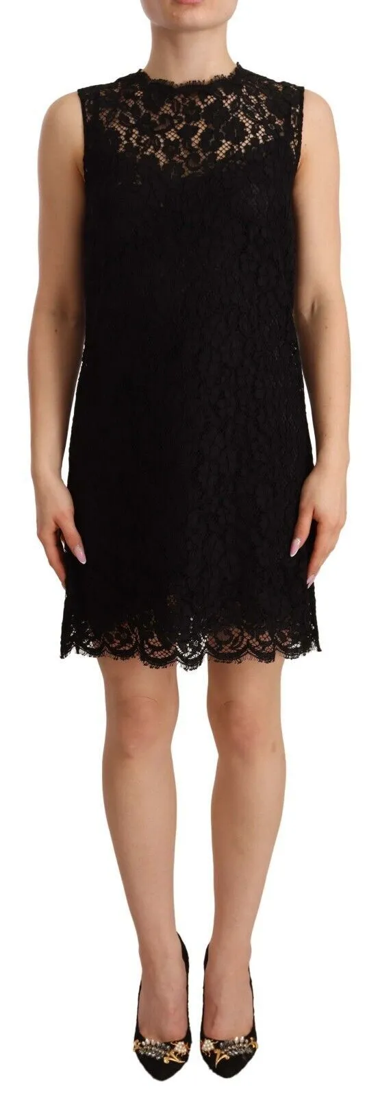 Black Floral Lace Sheath Sleeveless Mini Dress sold by Lord & Taylor