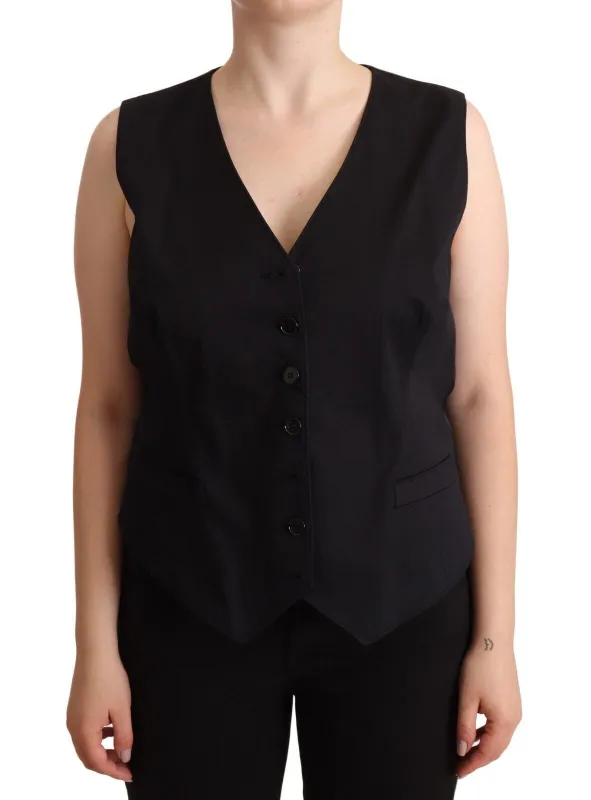 Black Button Down Sleeveless Vest Waiscoat Top sold by Lord & Taylor