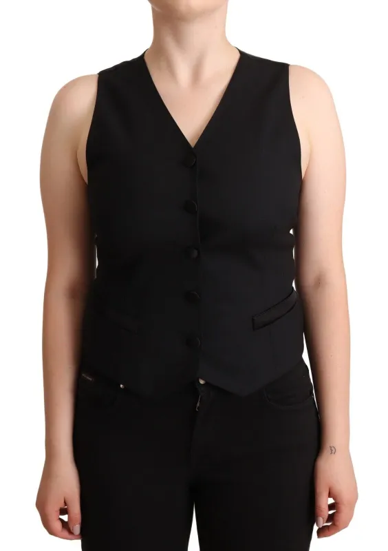 Black Button Down Sleeveless Viscose Vest Top sold by Lord & Taylor