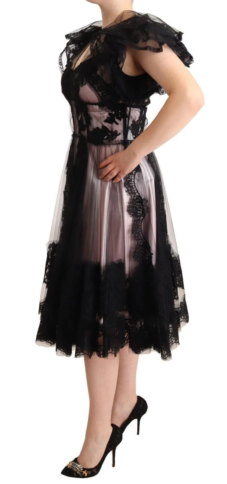 Black Pink Floral Lace A-line Midi Sheer Dress sold by Lord & Taylor product image thumbnail 2