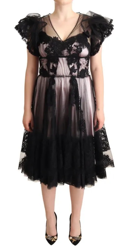 Black Pink Floral Lace A-line Midi Sheer Dress sold by Lord & Taylor