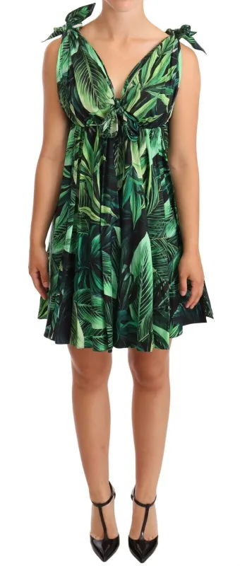 Green Leaves Print Cotton Flared Mini Dress made by Lord & Taylor