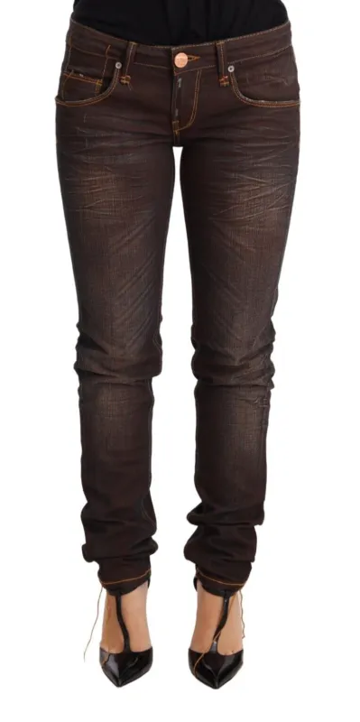 Brown Washed Cotton Slim Fit Denim Low Waist Trouser Jeans sold by Lord & Taylor