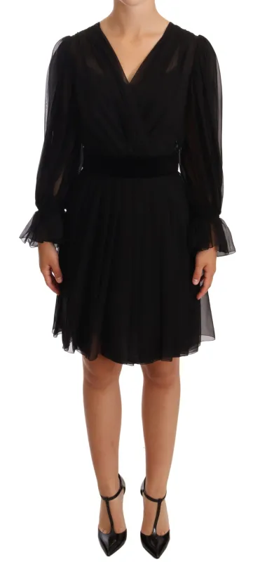 Black Mesh Pleated Mini Silk Stretch Dress sold by Lord & Taylor